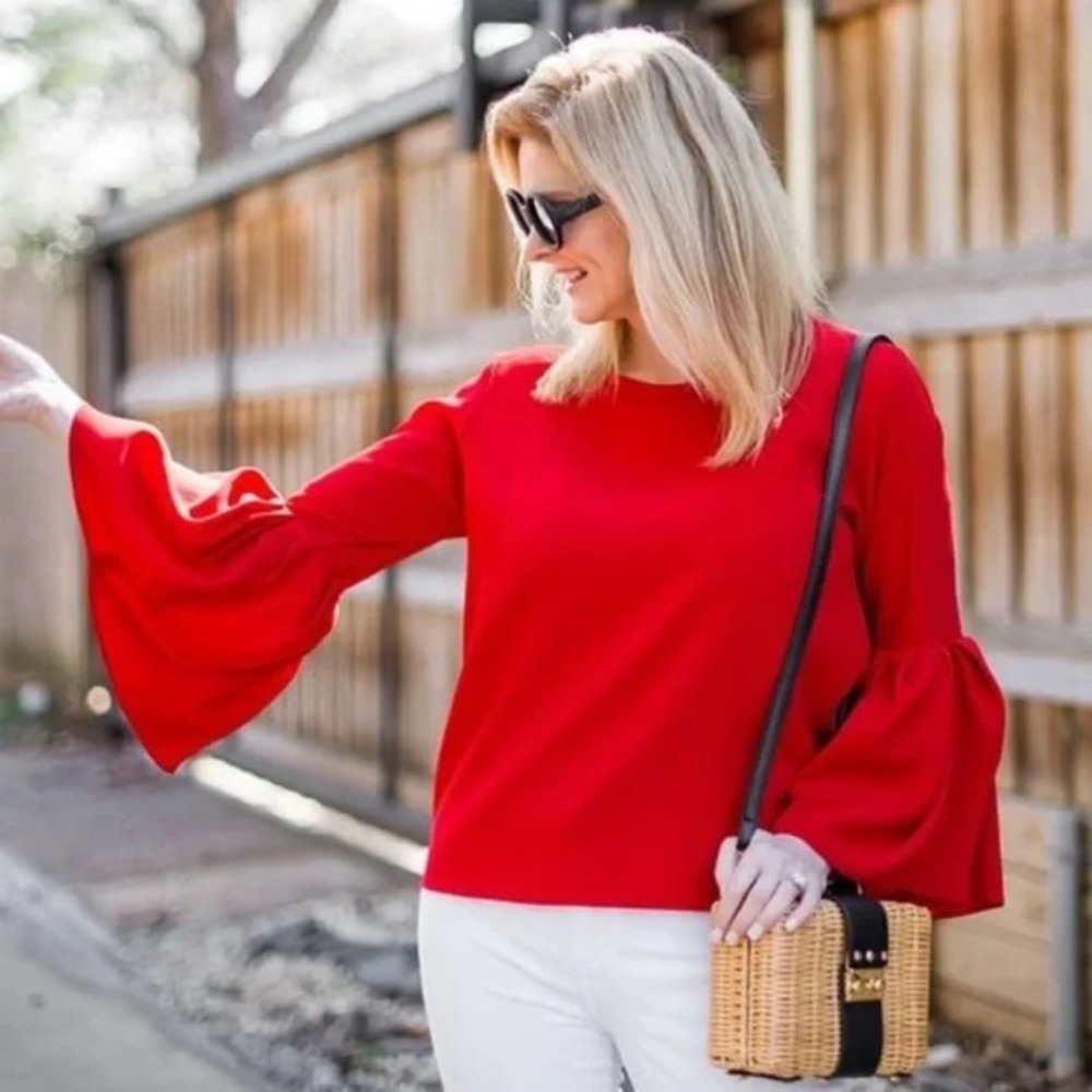 Zara Red Bell Sleeve Top Womens M Flowy Pullover